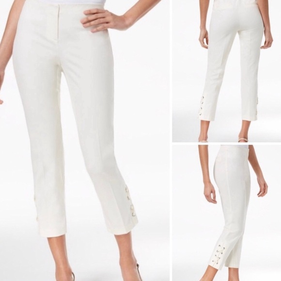 NWT Alfani Petites White Lace Up Hem Capri Pants Size 14P $75 - Picture 3 of 3